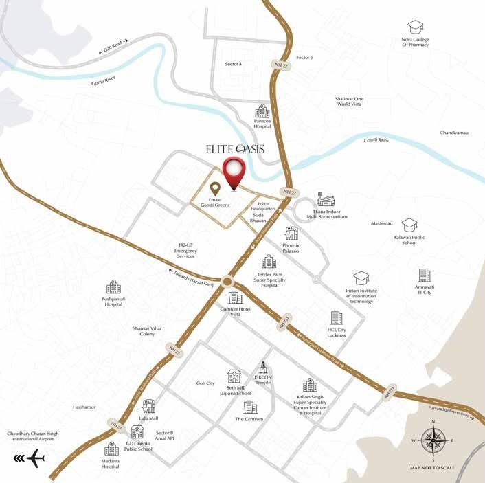 Location map of Elite Oasis near Gomti river and Amar Shaheed Path